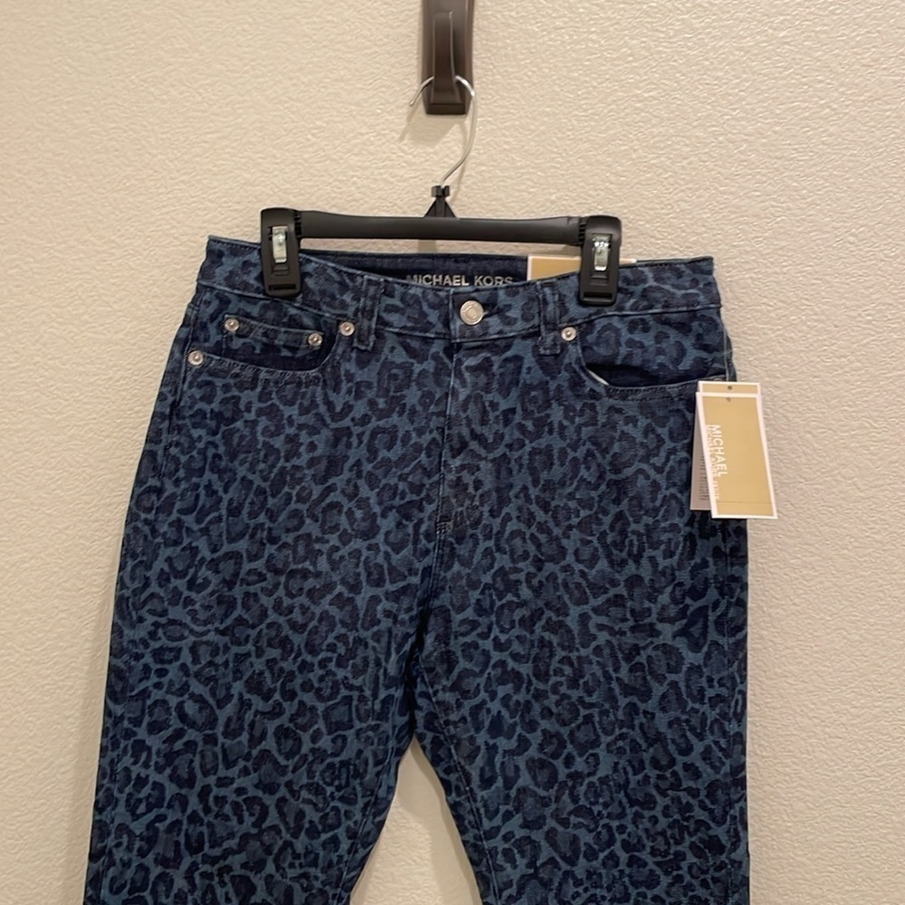 NWT Michael Kors Womens Blue High-Rise Skinny Leopard Denim Jeans Pants Size 6 P - Picture 5 of 13